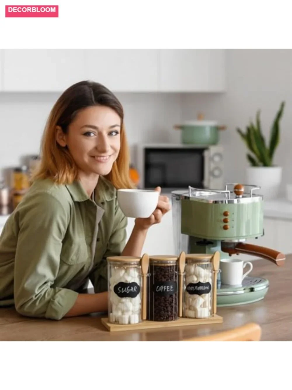 Set of 3 Glass Coffee Canister with Bamboo Lids & Spoons, Airtight Food Storage